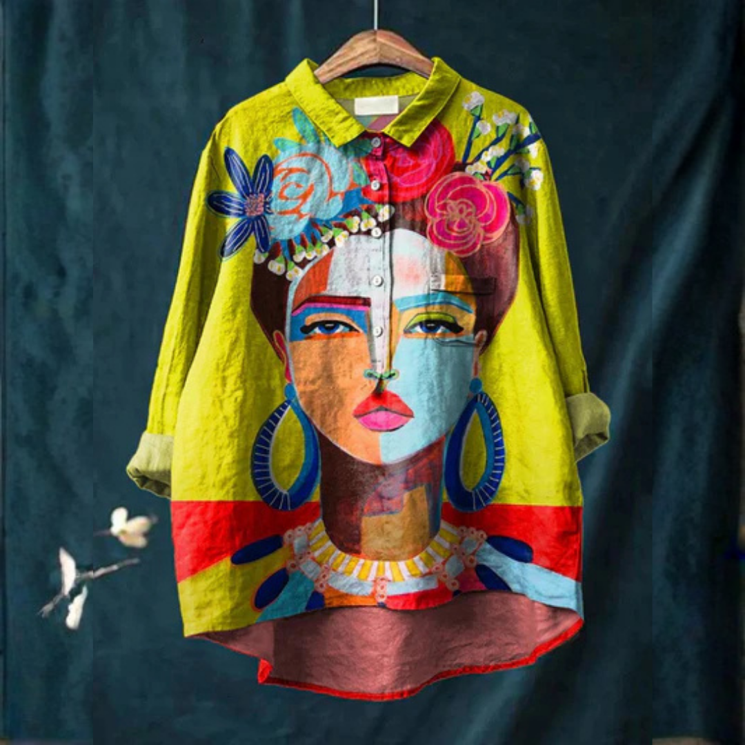 Pamela | Oil Painting Freda Portrait Art Printed Women's Casual Shirt