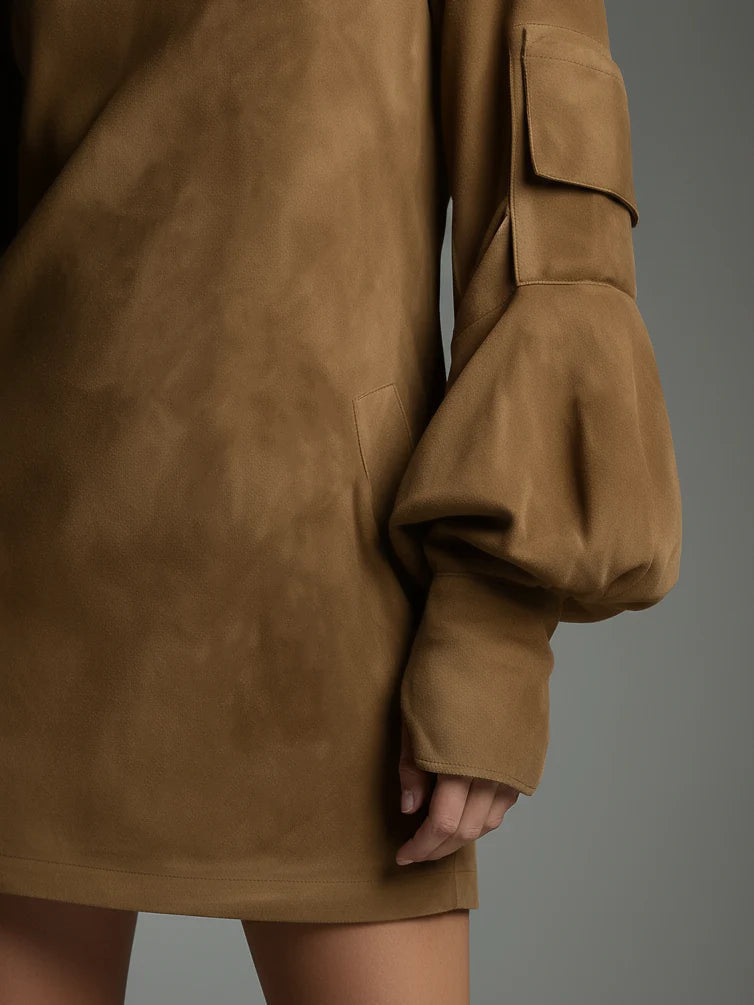 Kendra | Oversized Suede Mini Dress with High Neck