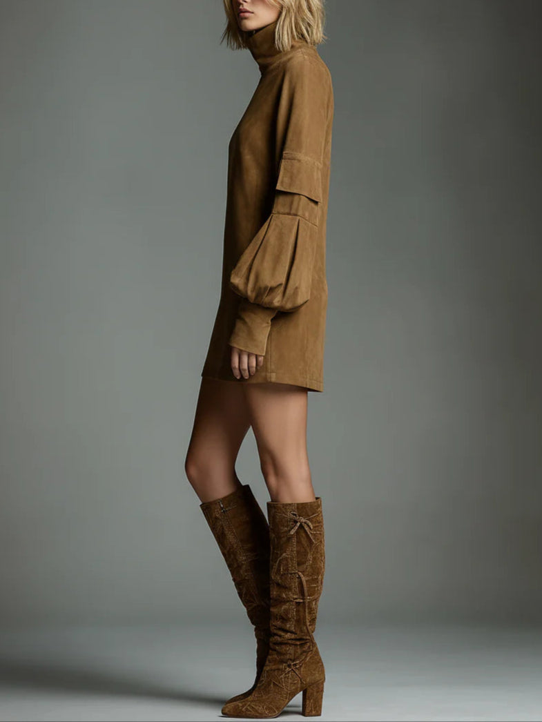 Kendra | Oversized Suede Mini Dress with High Neck