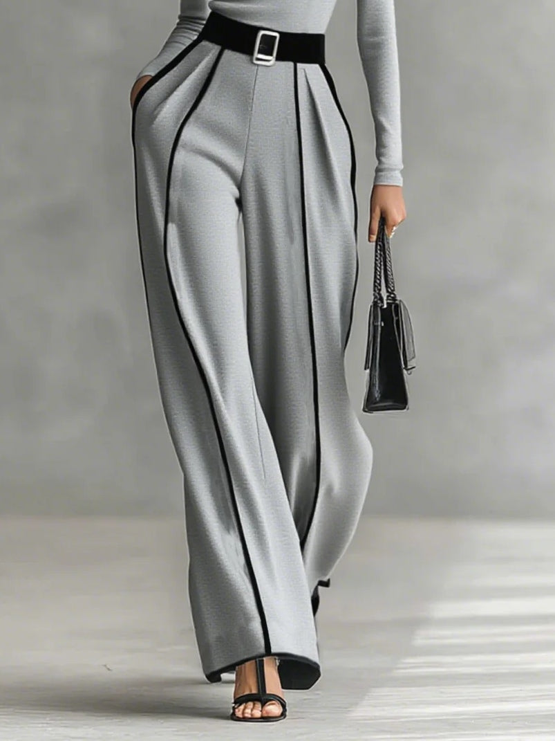 Sylvia | High Neck Long Sleeve Top with Wide Leg Pants and Belt