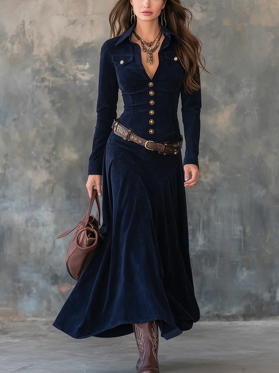 Marissa | Long Suede Dress with Buttons