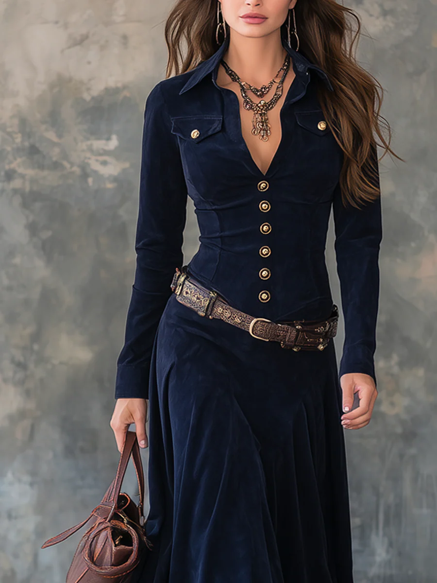 Marissa | Long Suede Dress with Buttons