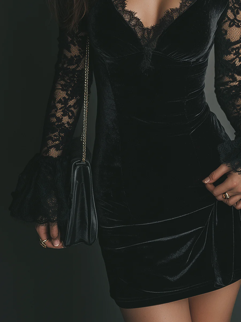 Romy | Velvet and Lace Mini Dress