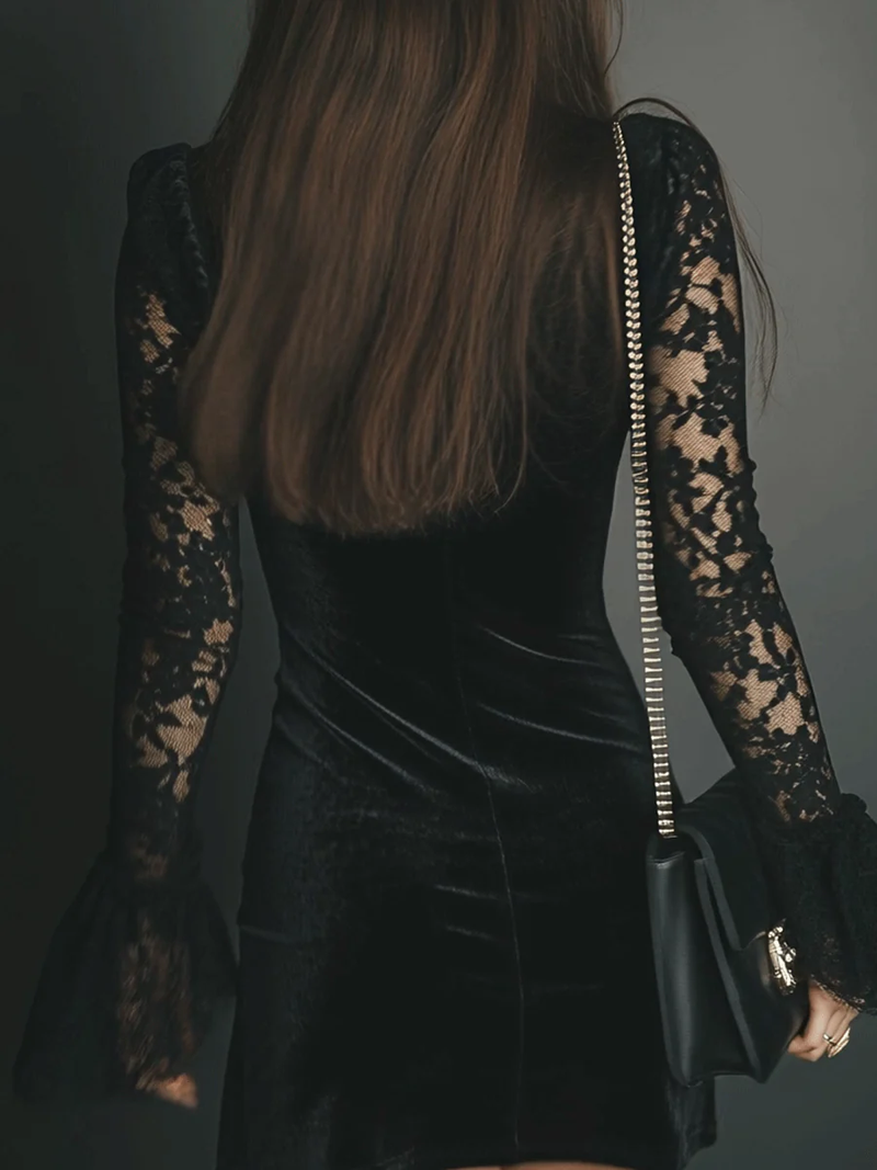 Romy | Velvet and Lace Mini Dress