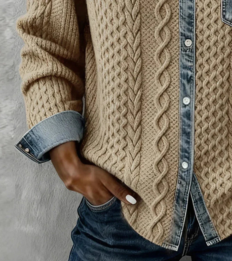 Lauren | Patchwork Knit Top with Denim Details