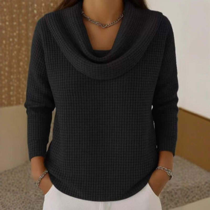 Kora | Warm Waffle Sweater with Elegant Waterfall Neck