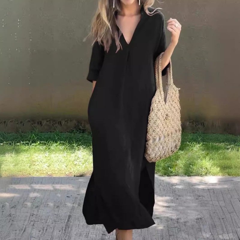 Ruth | Everyday Linen Dress with V-Neck
