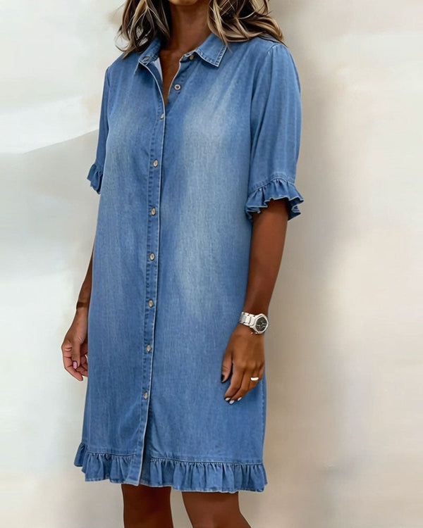 Sadie | Comfortable Denim Dress With Flattering Rubbing
