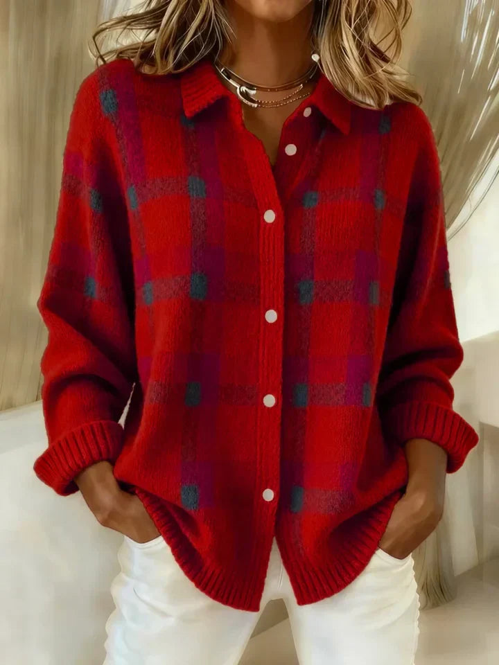 Noelle | Casual Contrast Checkered Retro Sweater
