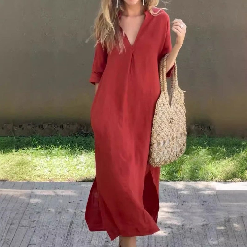Ruth | Everyday Linen Dress with V-Neck