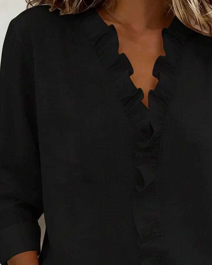 Quinn | Blouse with Ruffles, V-Neck and Long Sleeves