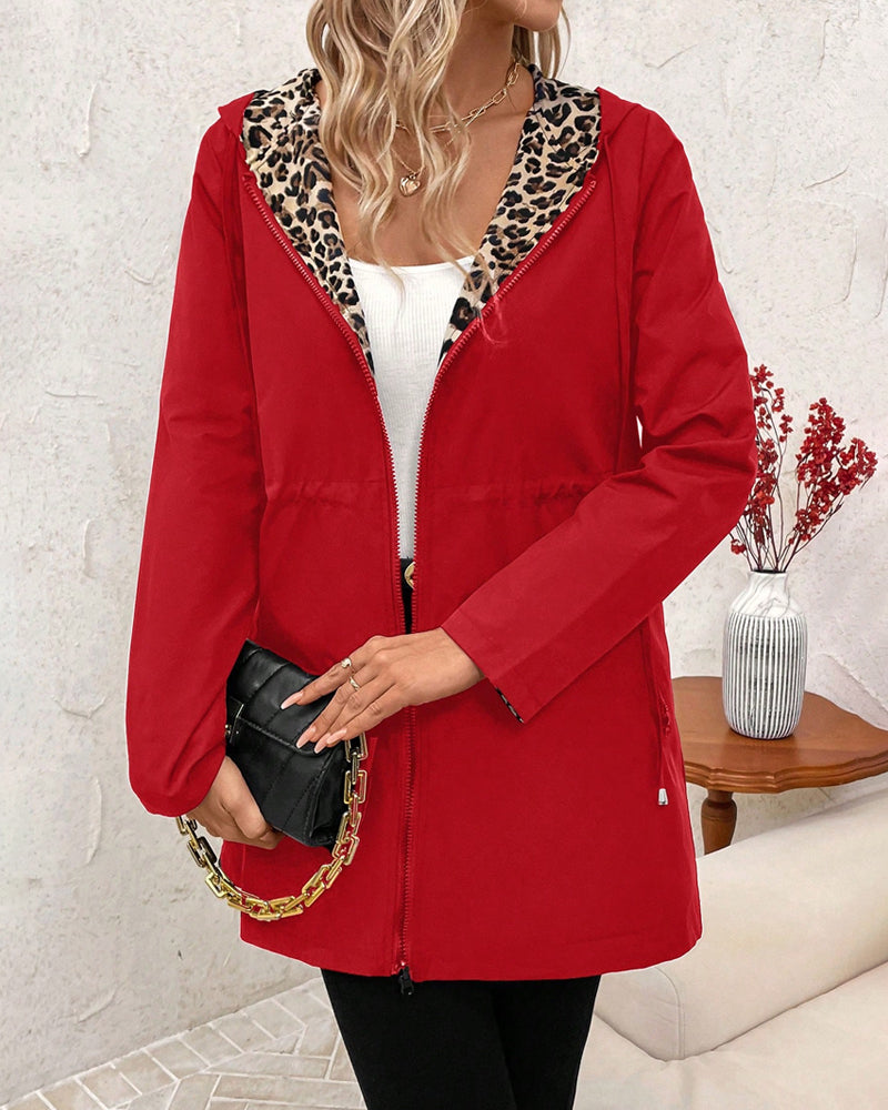 Lily | Reversible Hooded Coat with Leopard Print