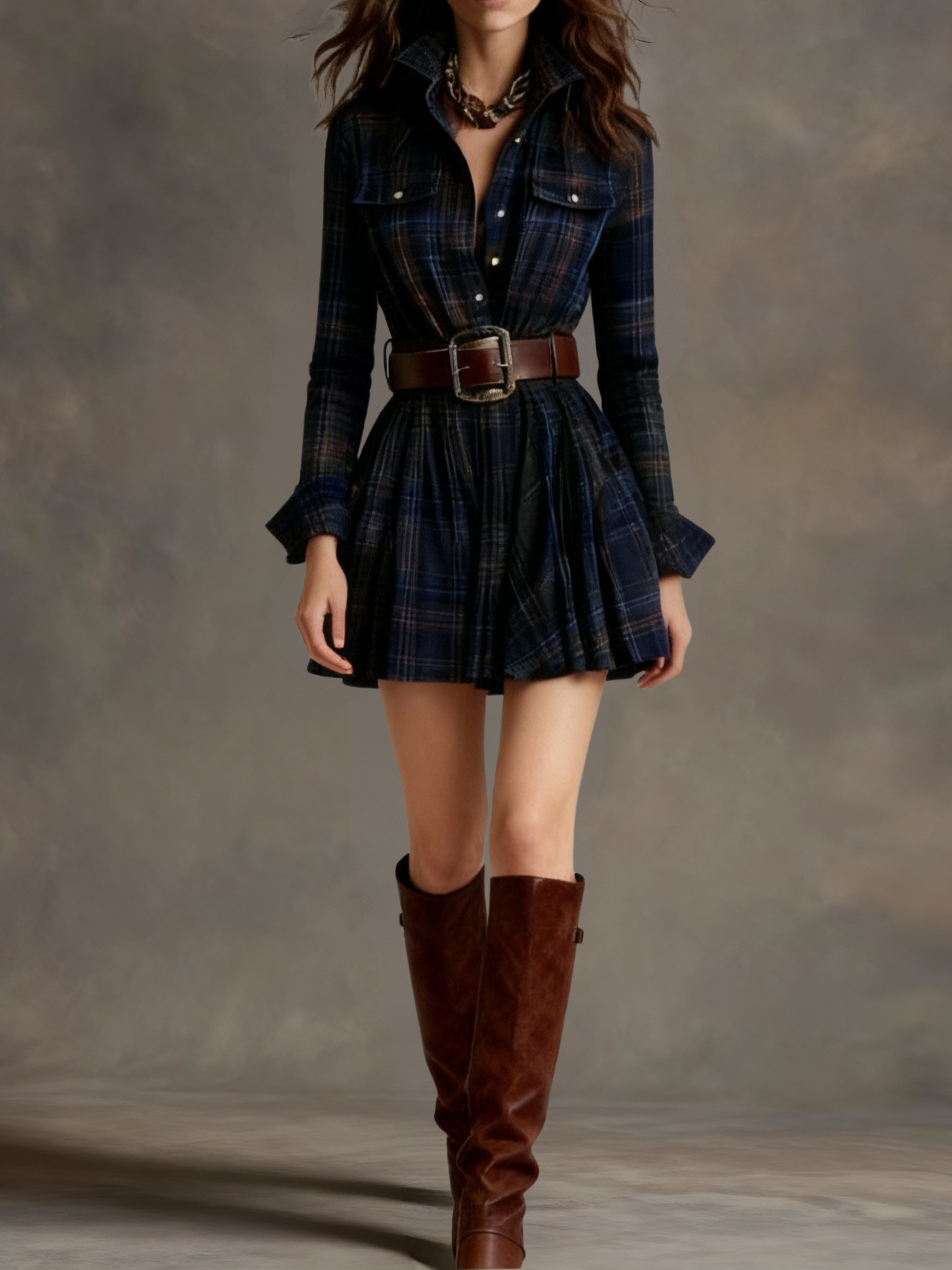 Camille | Vintage Checkered Short Shirt Dress