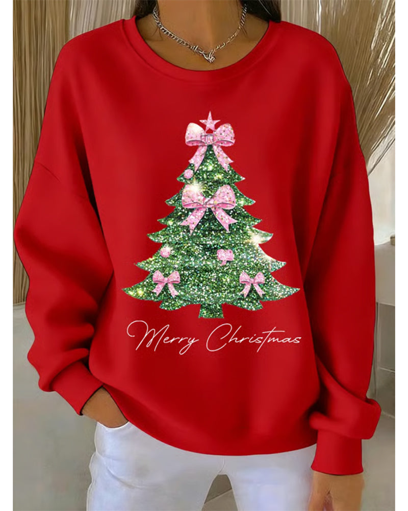 Megan | Round Neck Long Sleeve Christmas Print Sweatshirt