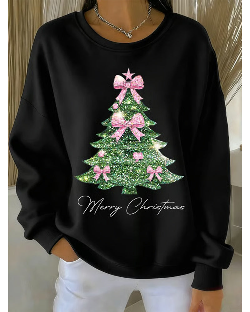 Megan | Round Neck Long Sleeve Christmas Print Sweatshirt