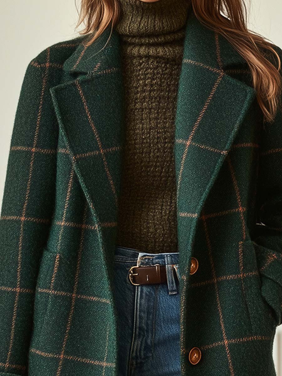 Holly | Women's Retro Lapel Plaid Tweed Coat