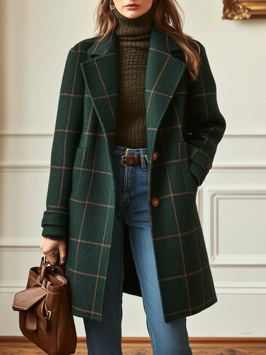 Holly | Women's Retro Lapel Plaid Tweed Coat