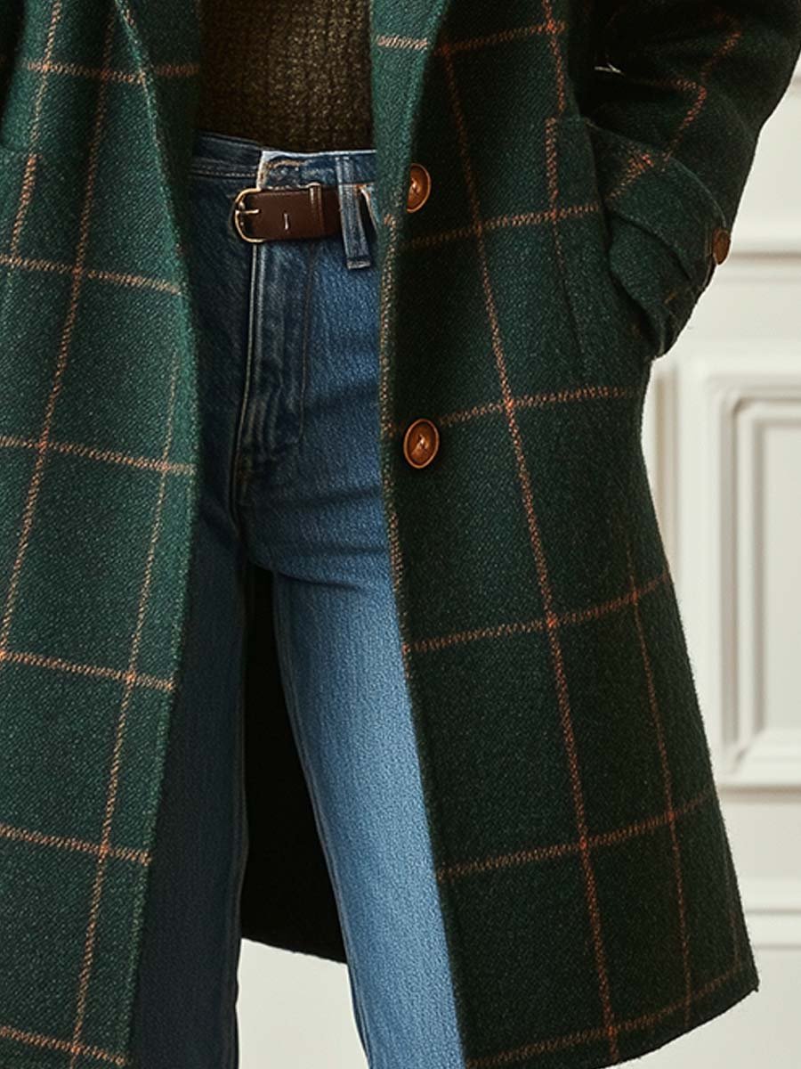 Holly | Women's Retro Lapel Plaid Tweed Coat
