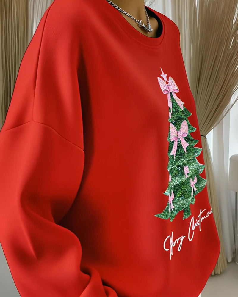 Megan | Round Neck Long Sleeve Christmas Print Sweatshirt