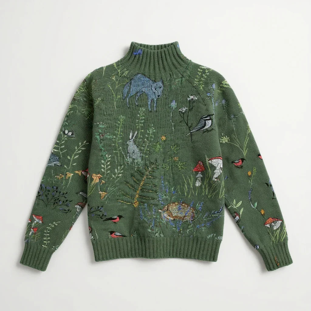 HANA | Cozy Knitted Sweater with Forest-Inspired Print