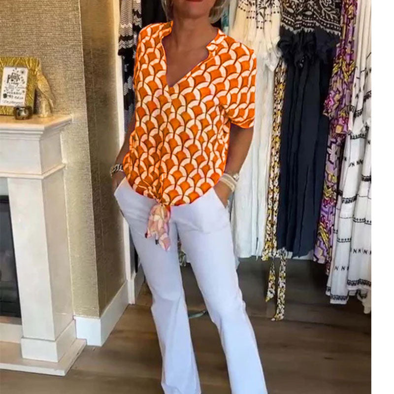 Grace | Short Sleeve Blouse with V Neckline