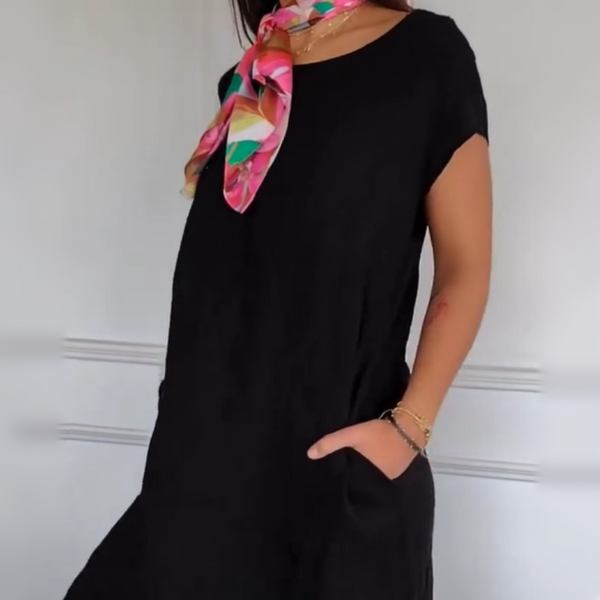 Jessica | Linen Dress with Round Neck and Loose Fit